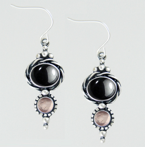 Sterling Silver Drop Dangle Earrings With Hematite And Rose